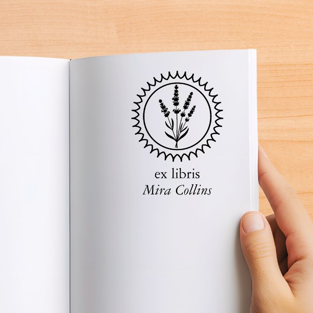 Elegant Lavendel Blommig Ram Ex Libris Namn Stämpel (lavender ex libris)