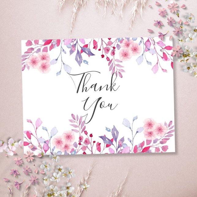 Elegant Lavendel Blommig Skrift Takk Vykort (Elegant Lavender Floral Script Thank You Postcard)