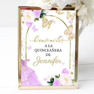 Elegant Lavendel Blommig Spansk Quinceanera Skylt