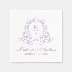 Elegant Lavendel Blommig Vapen Monogram Bröllop Pappersservett