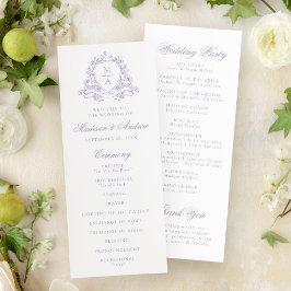 Elegant Lavendel Blommig Vapen Monogram Bröllop Program