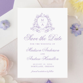 Elegant Lavendel Blommig Vapen Monogram Bröllop Spara Datumet