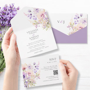 Elegant Lavendel Blommor Vildblommor QR RSVP