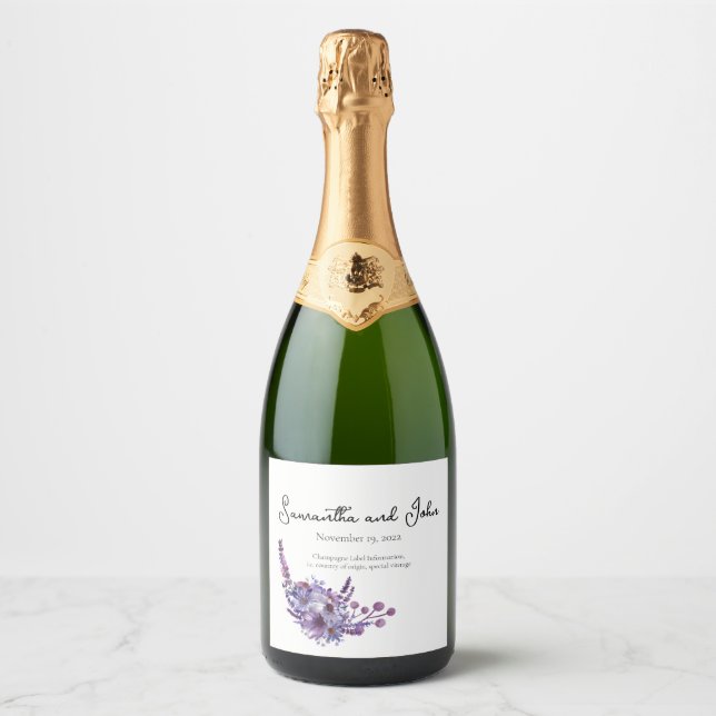 Elegant Lavendel Bröllops Gnistrande Vin Flaska La (Framsida)