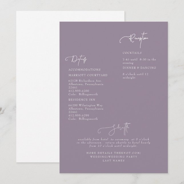 Elegant Lavendel Bröllopsdetalj Inbjudan (Fram/baksida)