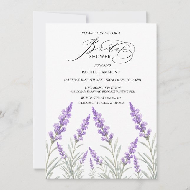 Elegant Lavendel Bröllopsdusch Inbjudan Lila (Framsida)