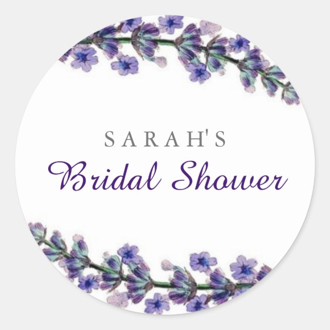 Elegant Lavendel Bröllopsdusch Klistermärke (Framsida)