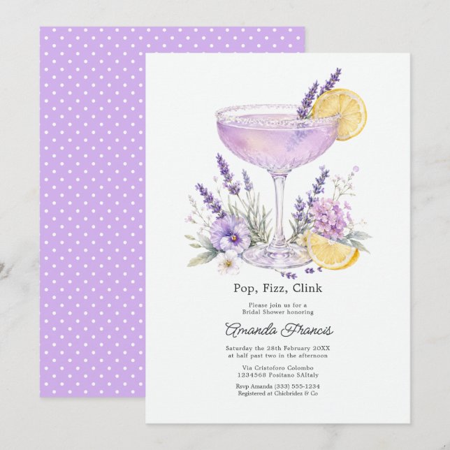 Elegant Lavendel Cocktail Blommig Bröllopsfest Inbjudningar (Fram/baksida)