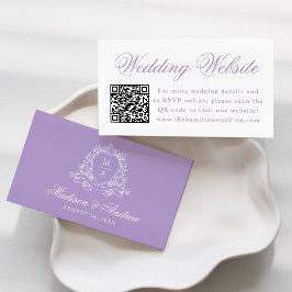 Elegant Lavendel Crest Bröllopswebbplats QR-kod Tilläggskort