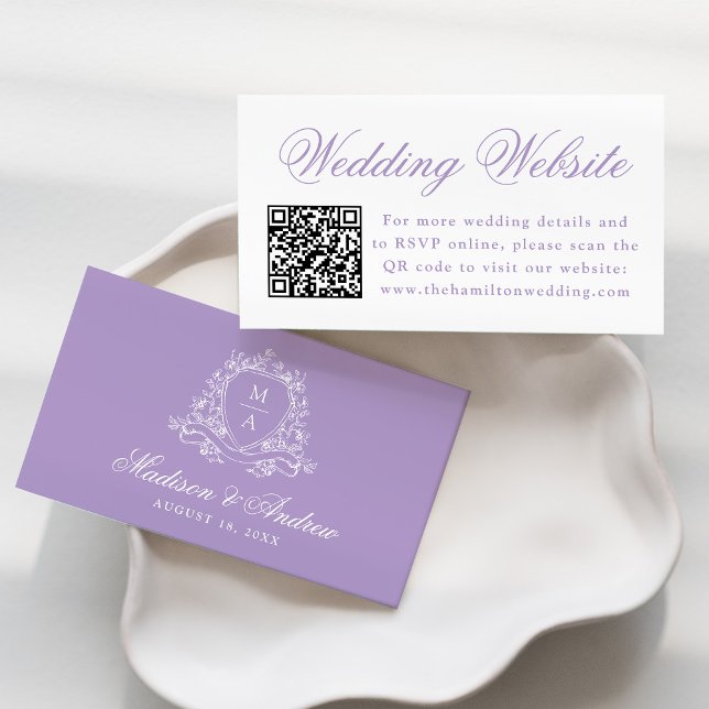 Elegant Lavendel Crest Bröllopswebbplats QR-kod Tilläggskort (Skapare uppladdad)