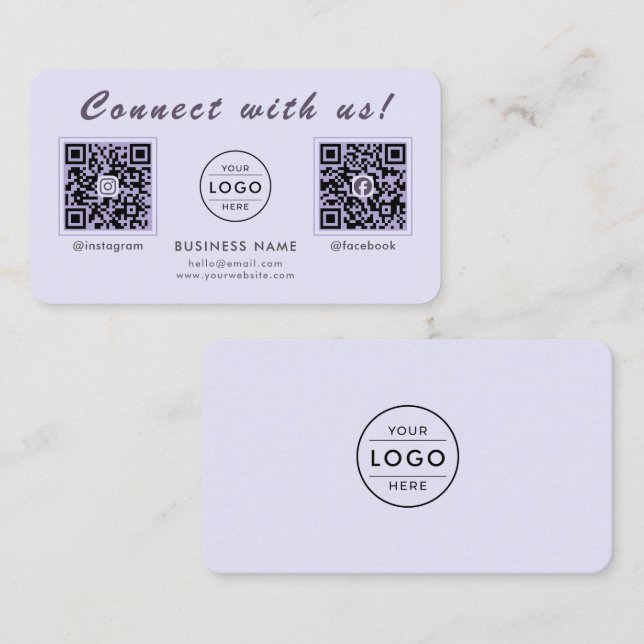Elegant Lavendel Dubbel QR-kod Multi Social Visitkort (Fram/baksida)
