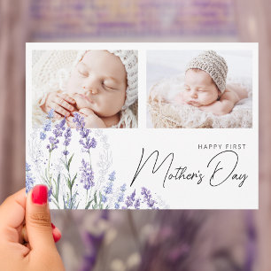 Elegant Lavendel Första Mors Dag 2 Bilder Platt Kort