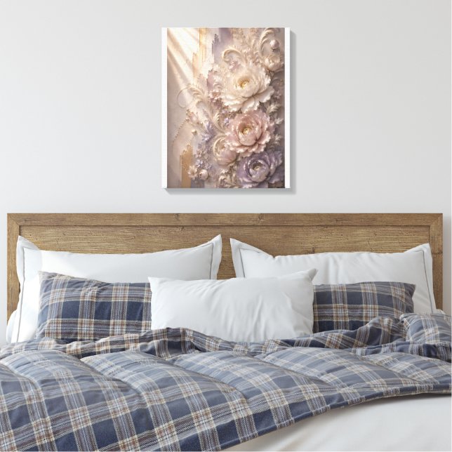 Elegant Lavendel Frost Blomma | Lyxig Präglad Flo Canvastryck (Insitu (sovrum))