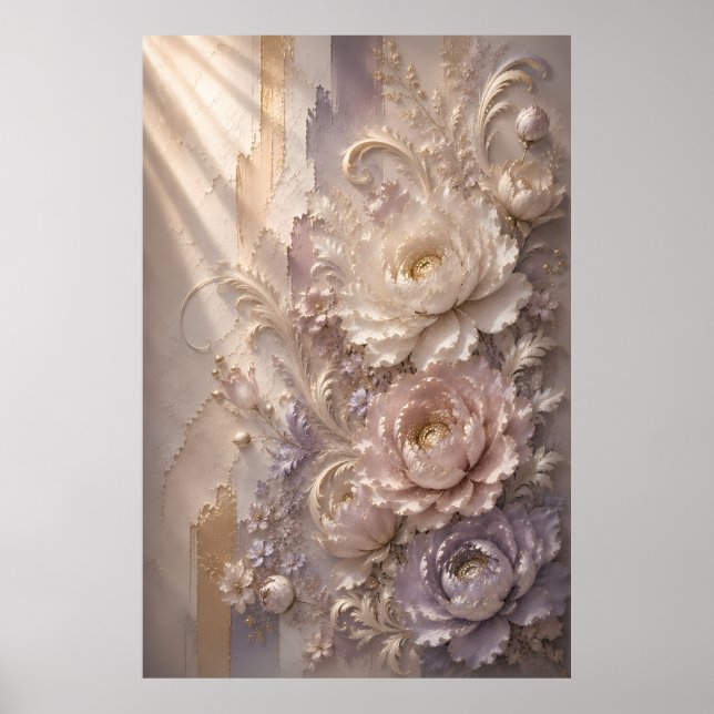 Elegant Lavendel Frost Blomma | Lyxig Präglad Flo Poster (Framsidan)