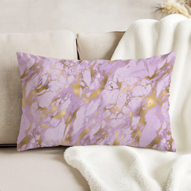 Elegant Lavendel Guld Marmor Prydnadskudde (Skapare uppladdad)