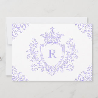 Elegant Lavendel Heraldisk Krest Monogram Dop Inbjudningar