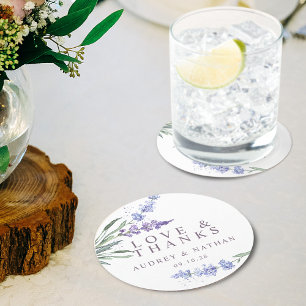 Elegant Lavendel Kärlek och Tacksamhet Bröllopspre Underlägg Papper Rund