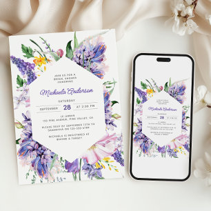 Elegant Lavendel Lila Bröllopsdusch i Akvarell Inbjudningar