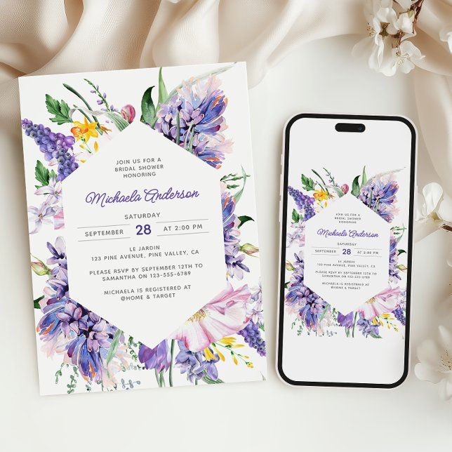 Elegant Lavendel Lila Bröllopsdusch i Akvarell Inbjudningar (Skapare uppladdad)
