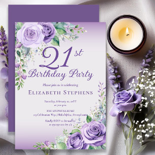 Elegant Lavendel Lila Ros Blommig 21-årsdag Inbjudningar