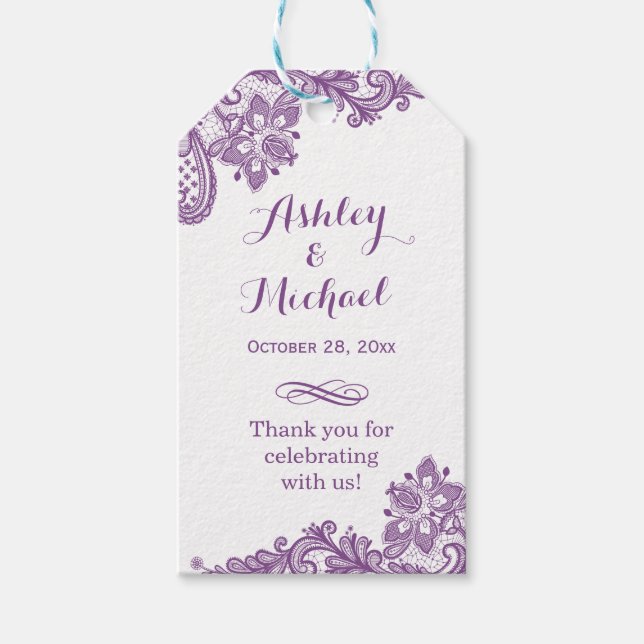 Elegant Lavendel Lila Spets Bröllop Tack Kort (Framsidan)