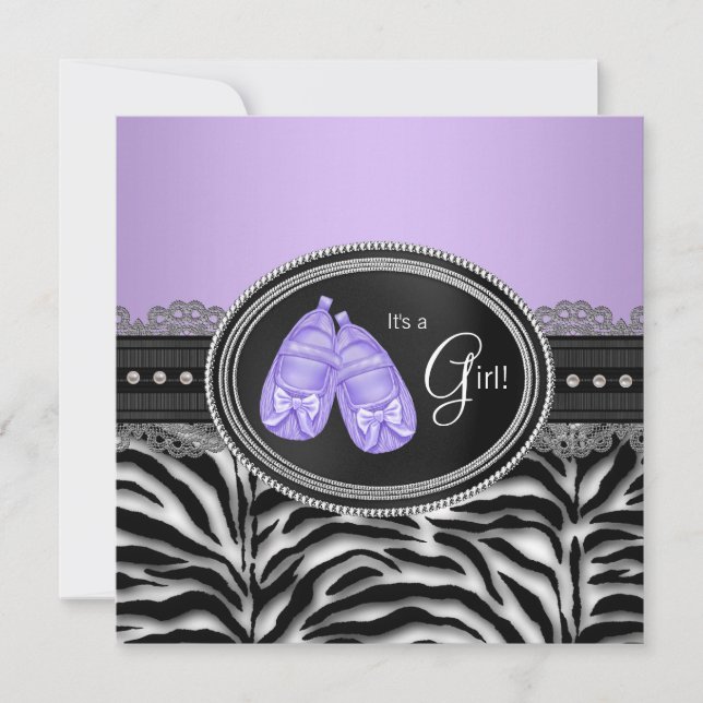 Elegant Lavendel Lila Zebra Bebis Shower Inbjudningar (Framsida)