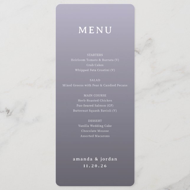 Elegant Lavendel Minimalistisk Meny (Framsida)