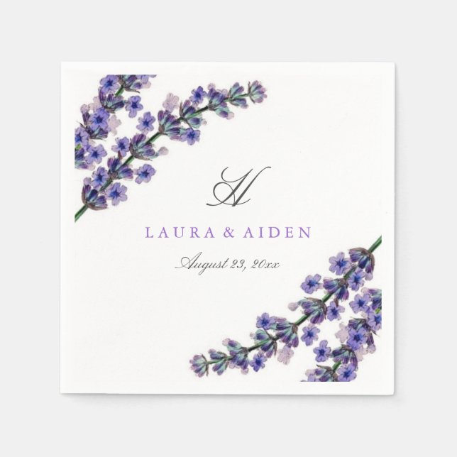 Elegant Lavendel Monogram Bröllopsservett Pappersservett (Framsidan)