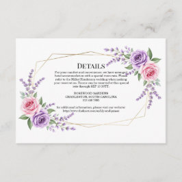 Elegant Lavendel och Rosa Blommig Geometrisk Bröll Tilläggskort