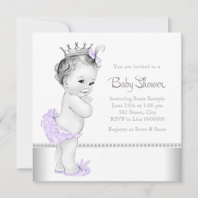 Elegant Lavendel och Silver Baby Shower Inbjudningar (Framsida)