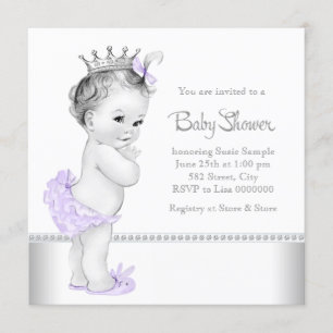 Elegant Lavendel och Silver Baby Shower Inbjudningar