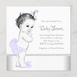 Elegant Lavendel och Silver Baby Shower Inbjudningar