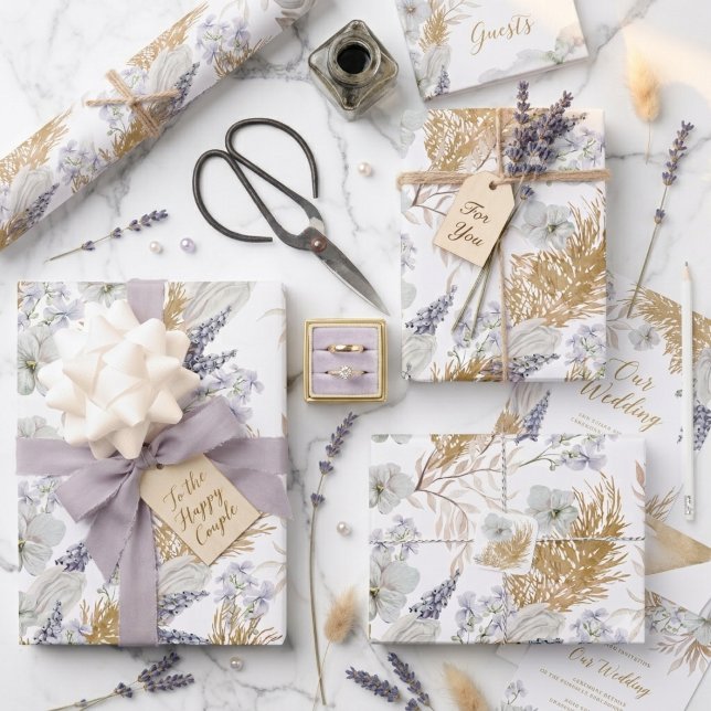 Elegant Lavendel & Pampas Watercolor Blommig Presentpapper (Skapare uppladdad)