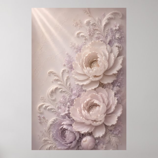 Elegant Lavendel Präglad Rosmönster Poster (Framsidan)