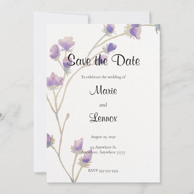 Elegant Lavendel & Purpur Färg Blommig Vinje Spara Datumet (Framsida)