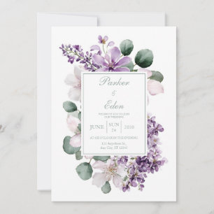Elegant Lavendel Syren Eukalyptus Akvarell Inbjudningar