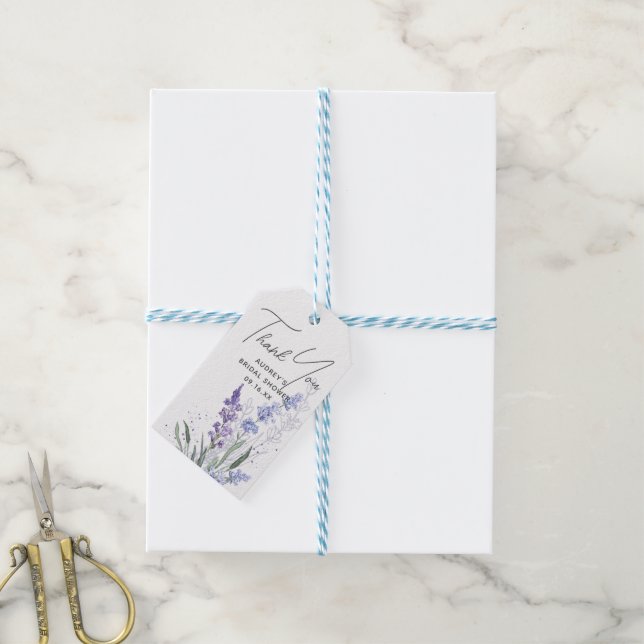 Elegant Lavendel Tack Bröllopsdusch Presentetikett (Med Snöre)