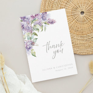 Elegant Lavendel Vattenfärg Blommig Bröllop Tacksa Tack Kort
