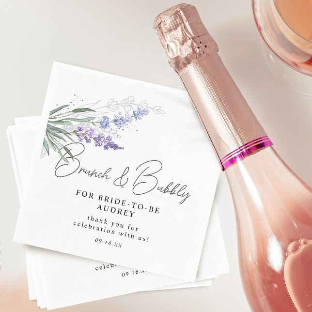 Elegant lavendel vattenfärg brunch bubblig bröllop pappersservett (Elegant Lavender Watercolor Brunch Bubbly Shower Napkins)