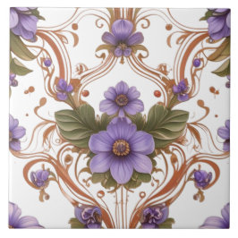 Elegant Lavendel Vintage Nouveau Blommig Kakelplatta