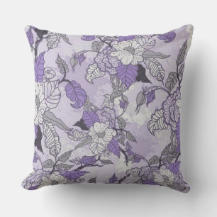 Elegant lavendel & vitblommigtdekorativ kudde