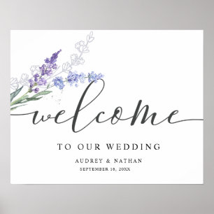 Elegant Lavendel Watercolor Välkomst Bröllopsskylt Poster