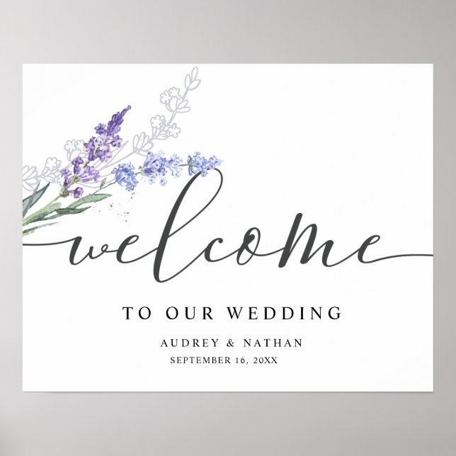 Elegant Lavendel Watercolor Välkomst Bröllopsskylt Poster (Framsidan)