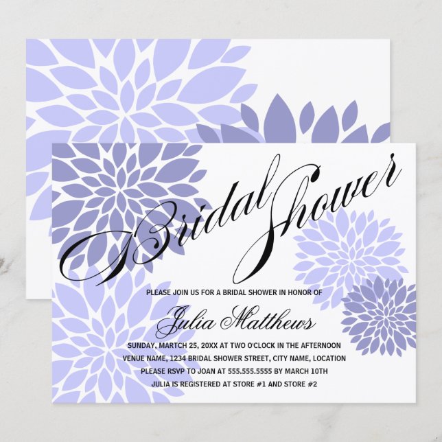 Elegant lavendelblommande skrift Bröllopsdusch Inbjudningar (Fram/baksida)