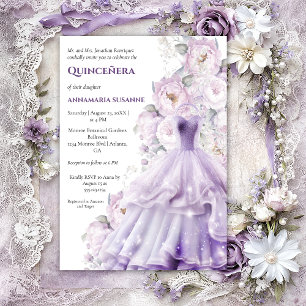 Elegant Lavendelblommig Quinceañera-Ballklänning   Inbjudningar