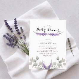 Elegant Lavendelgrön Eukalyptus Baby Shower Inbjudningar