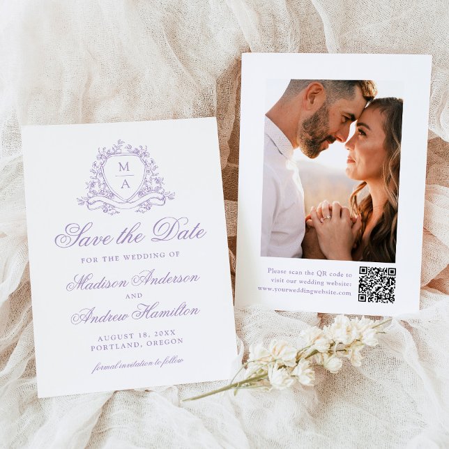 Elegant Lavendelmonogram Fotografi Bröllop Spara Datumet (Skapare uppladdad)