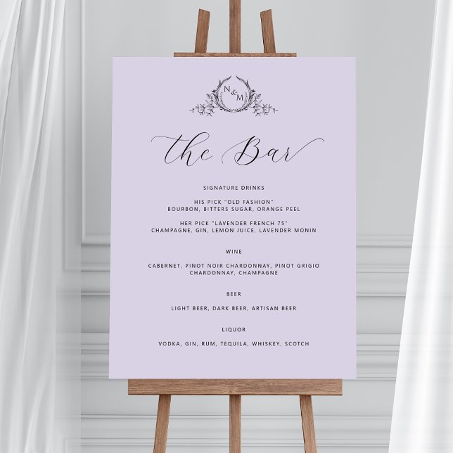 Elegant Lavendelmonogramstav Bröllopsskylt Poster (Available in many sizes. From big statements, to table top signs! Example sign in 24" x 36")