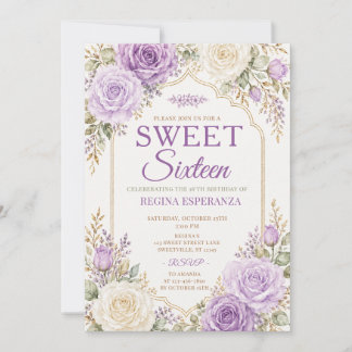 Elegant Lavendelros Sweet Sixteen Födelsedag  Inbjudningar