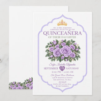 Elegant Lavendelrosor Prinsesskrona Quinceañera  Inbjudningar